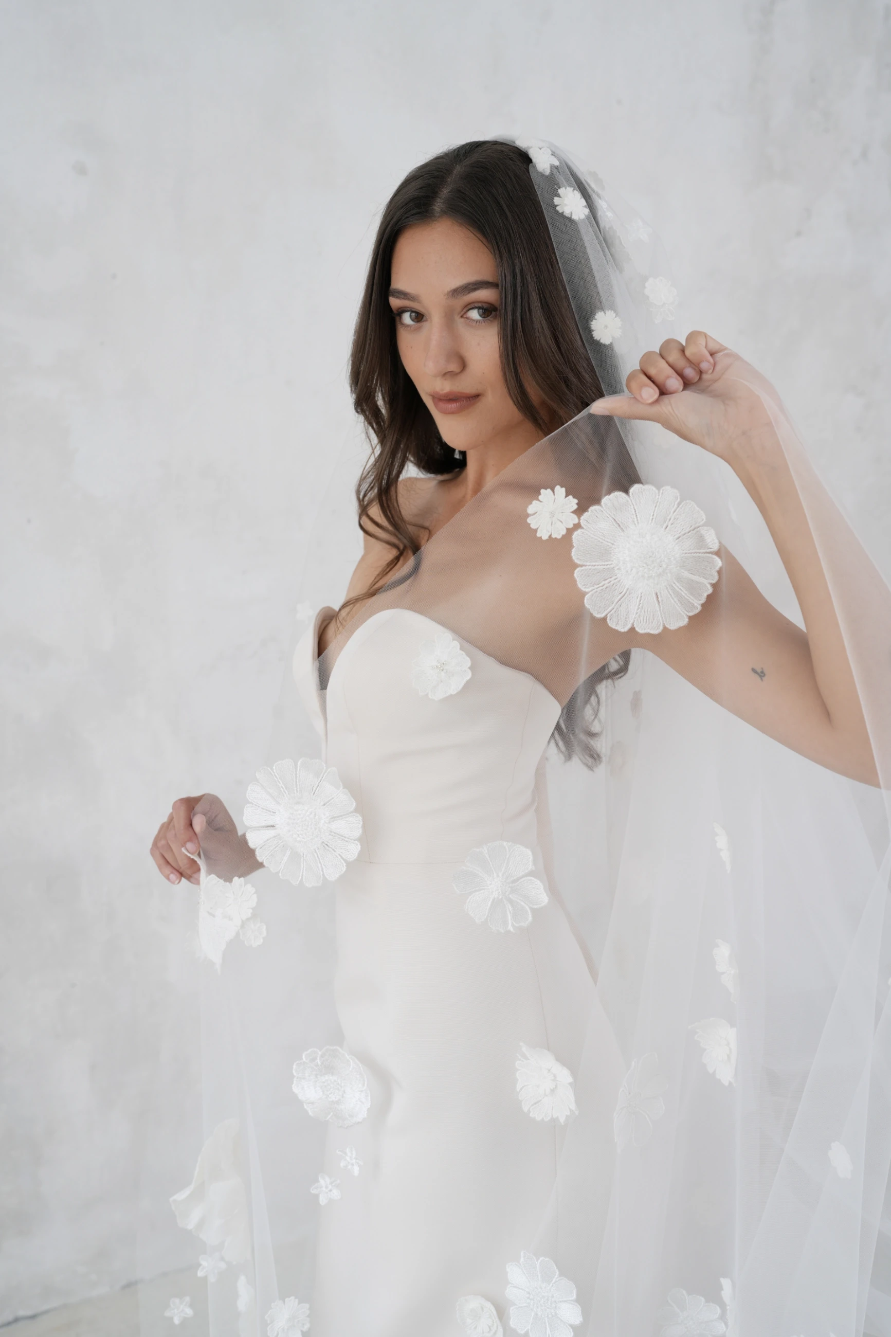 Model wearing a custom gowns